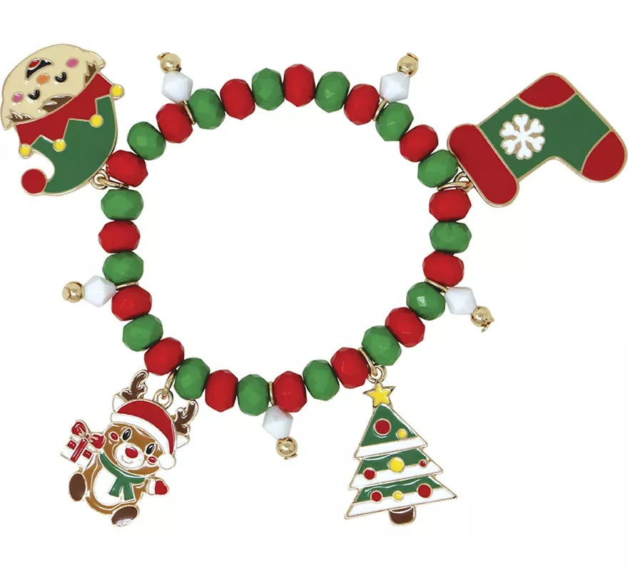 Translation missing: en.Pulsera roja y verde con Colgantes de Elfo y Muñeco de Nieve
