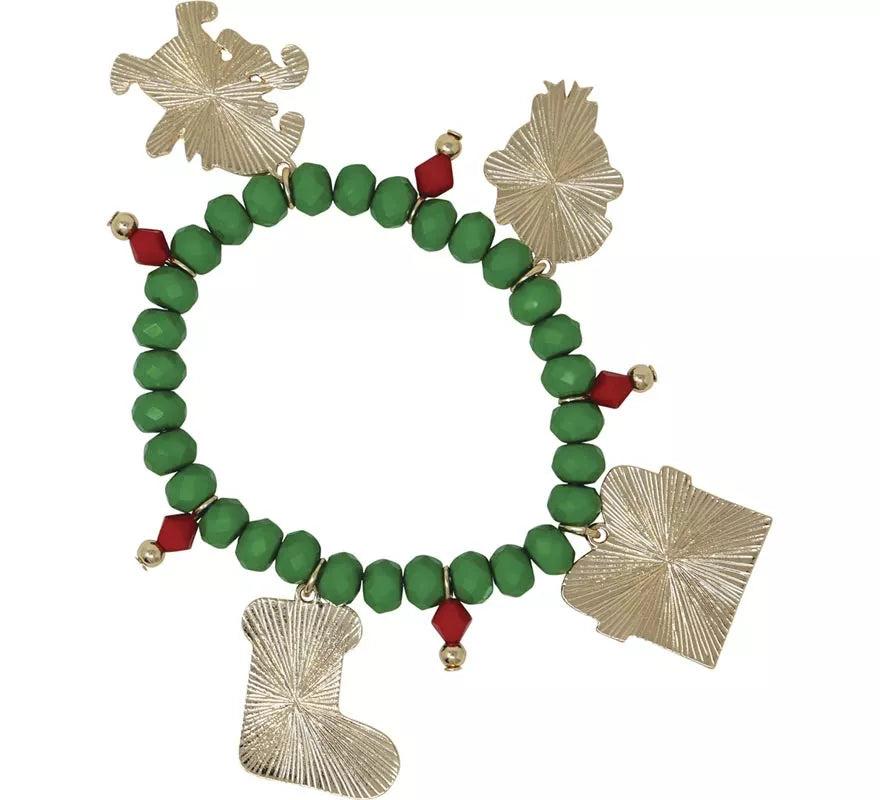 Pulsera verde con Colgantes de Papá Noel y Campana