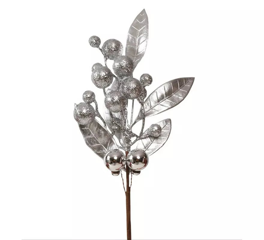 Rama de Hojas de Plata de 35 cms