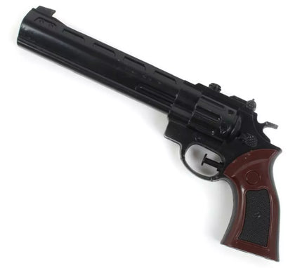 Revólver negro y marrón de juguete de 28 cm