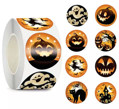 Rollo de 200 Pegatinas Halloween anaranjadas