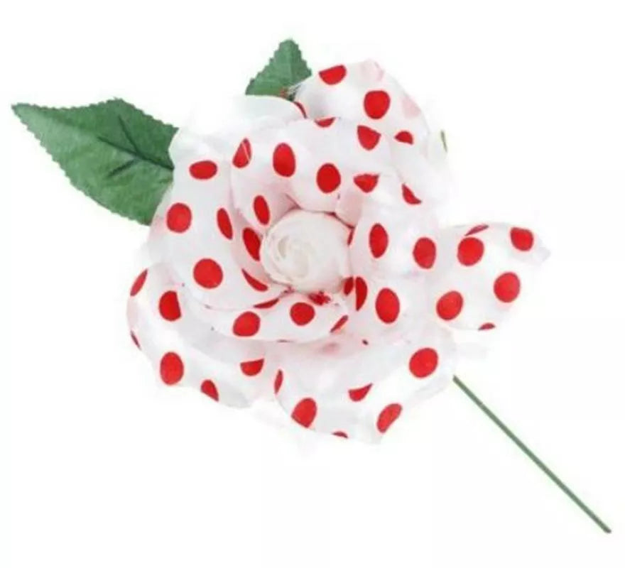 Translation missing: en.Rosa de Sevillana o Chulapa blanca con lunares rojos y varilla de 15 cm