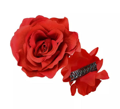Rosa Flamenca grande roja con pinza de 15 cm