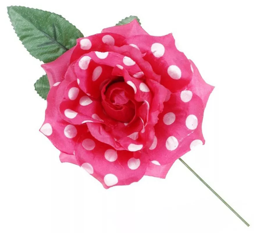 Rosa Sevillana con Lunares Blancos y Varilla 15 cm en varios colores