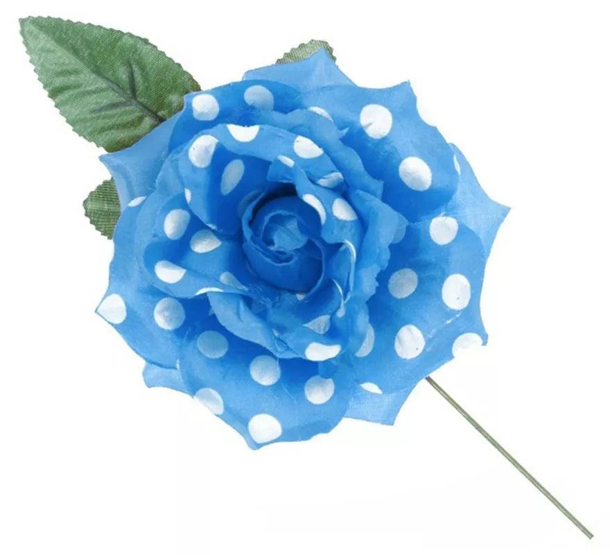 Rosa Sevillana con Lunares Blancos y Varilla 15 cm en varios colores