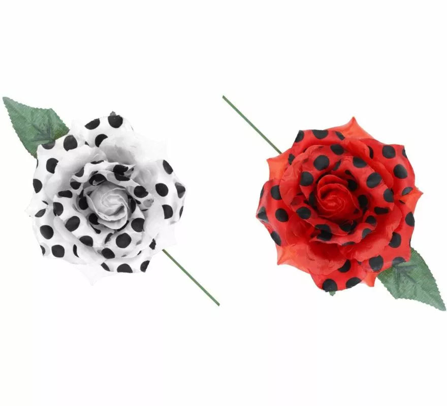 Rosa Sevillana con Lunares Negros y Varilla 15 cm en varios colores