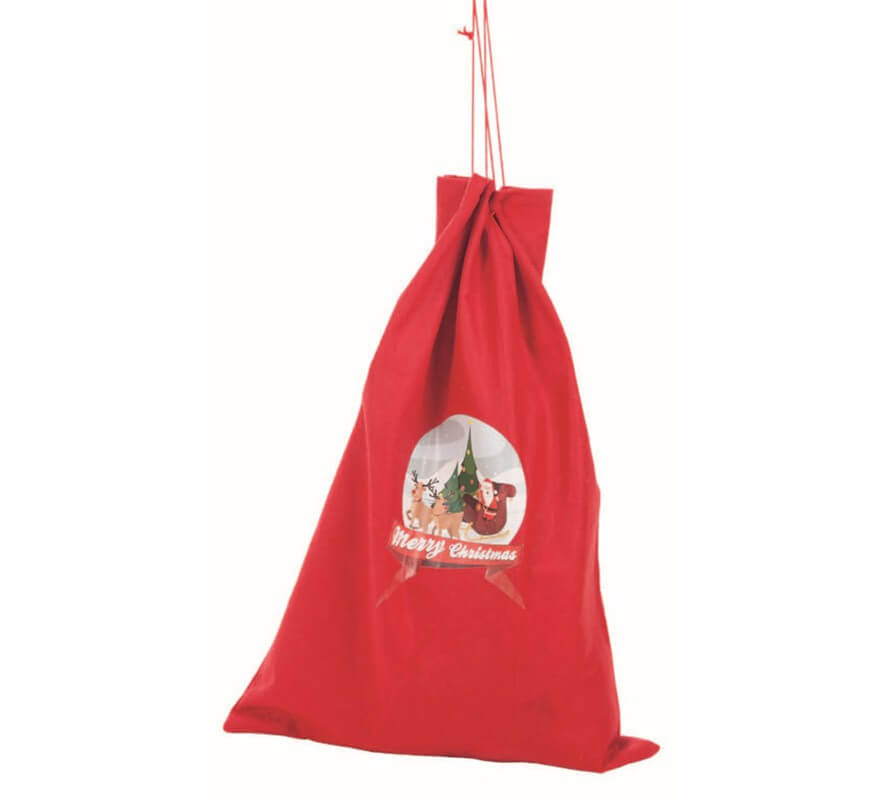 Translation missing: en.Saco de Papa Noel rojo con adorno de Santa Claus de 70x50 cm