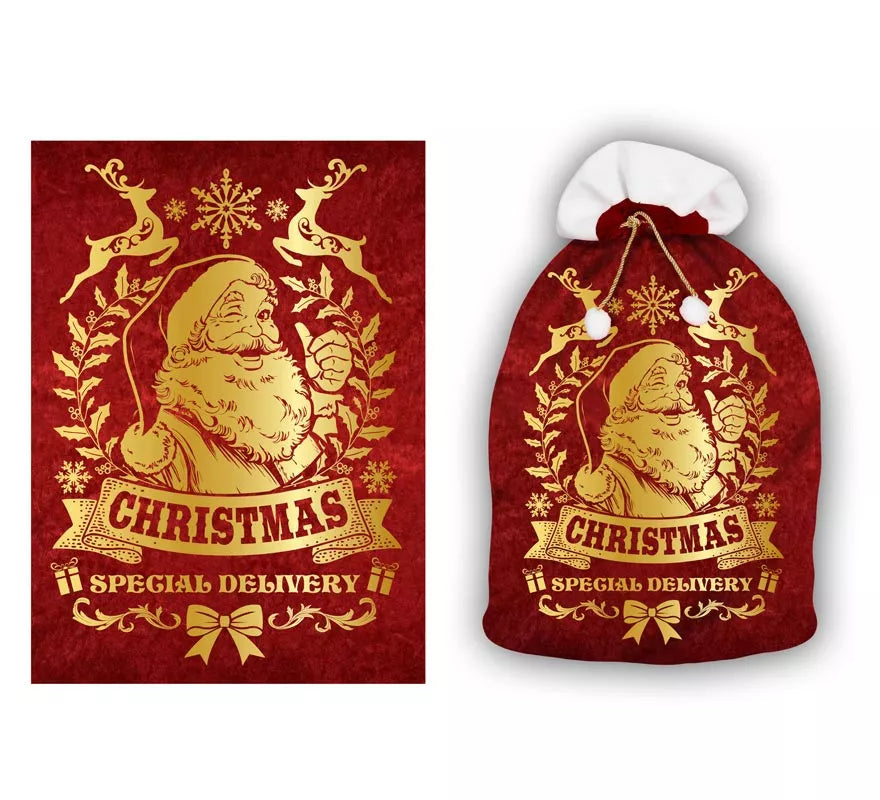 Translation missing: en.Saco rojo y dorado de Papá Noel de 60x95 cm