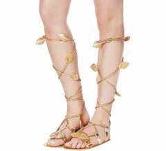 Women's Gold Roman Sandals with 27cm Ribbons