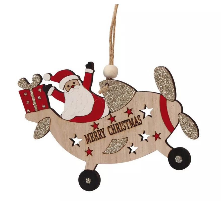 Santa Aviador de Madera Colgante de 12 cms