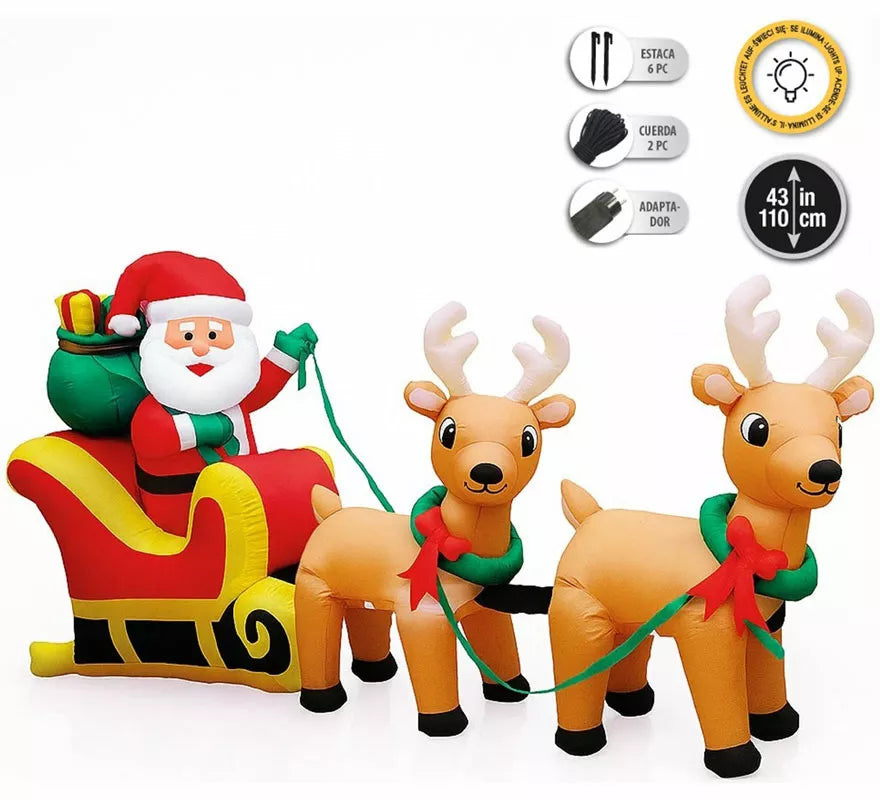 Translation missing: en.Santa Claus con Trineo de Renos Hinchable con LED de 110 cm