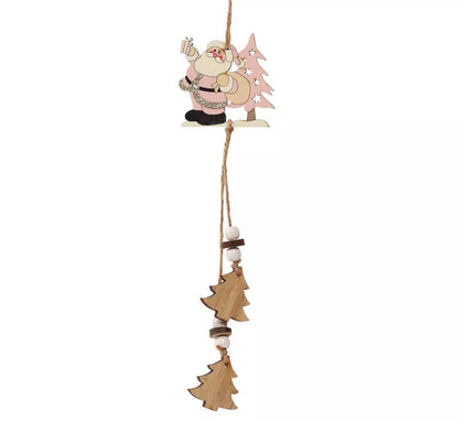 Santa de Madera con Árboles Colgante de 27 cms