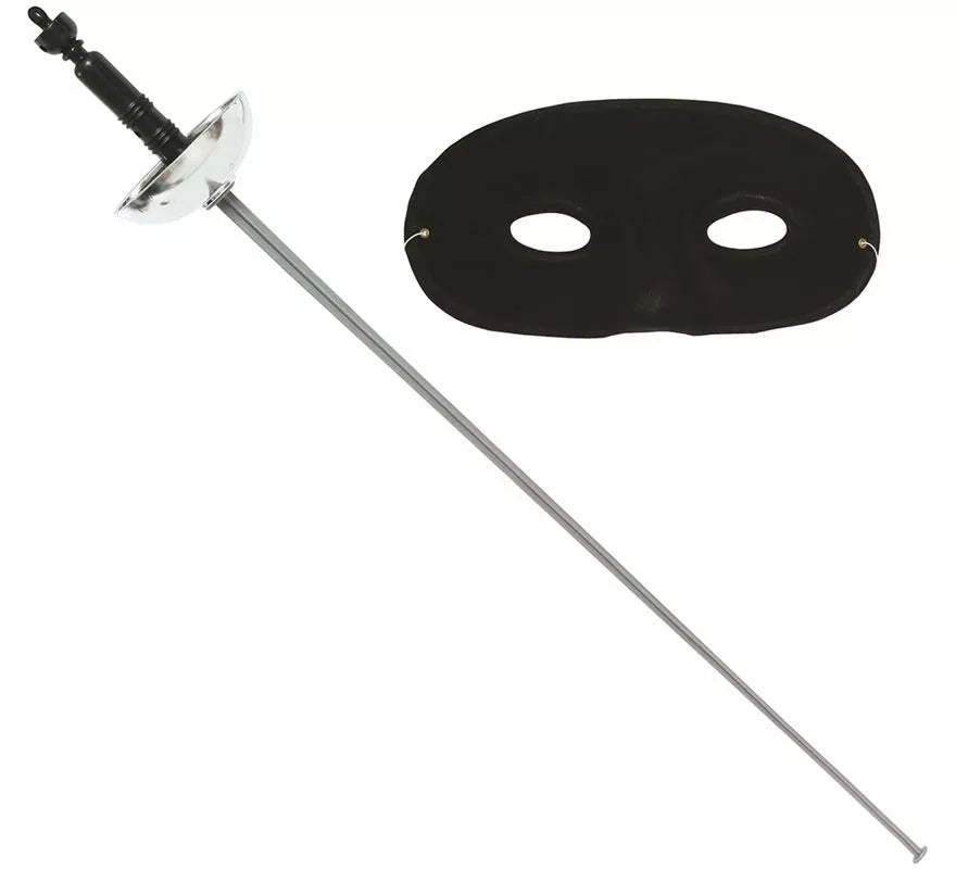 Set antifaz y florete de 65 cm. plateado de héroe enmascarado
