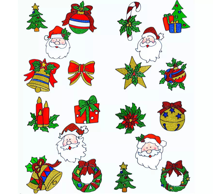 Translation missing: en.Set de 5 Pegatinas Ventana Navidad con Cara Papá Noel Surtidas en 4 Modelos de 13 cm