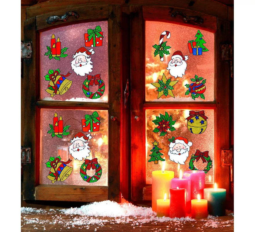 Set de 5 Pegatinas Ventana Navidad con Cara Papá Noel Surtidas en 4 Modelos de 13 cm