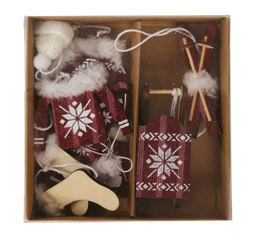 Set de Colgantes Rojos Navideños de Madera