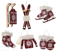 Set of Red Christmas Wooden Pendants