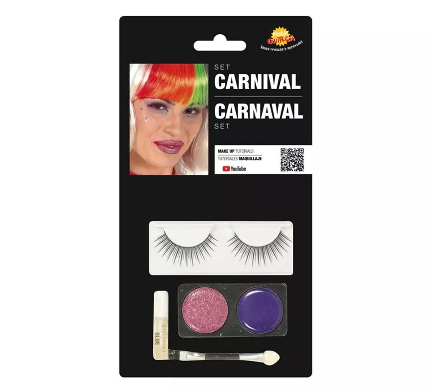 Set de Pestañas con Maquillaje Lila y Rosa