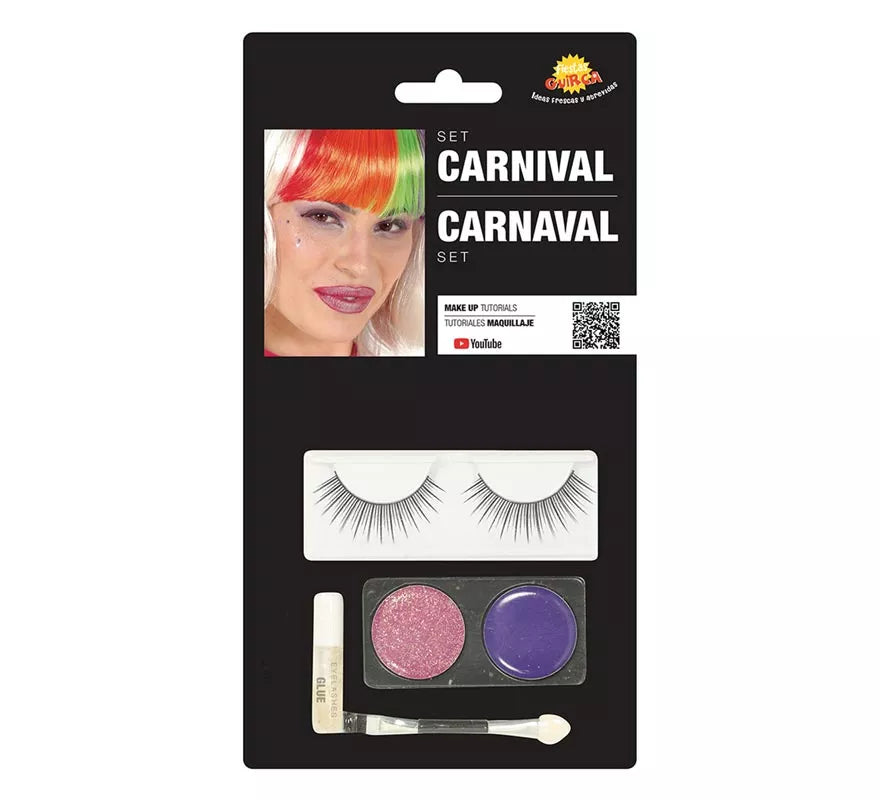 Set de Pestañas con Maquillaje Lila y Rosa