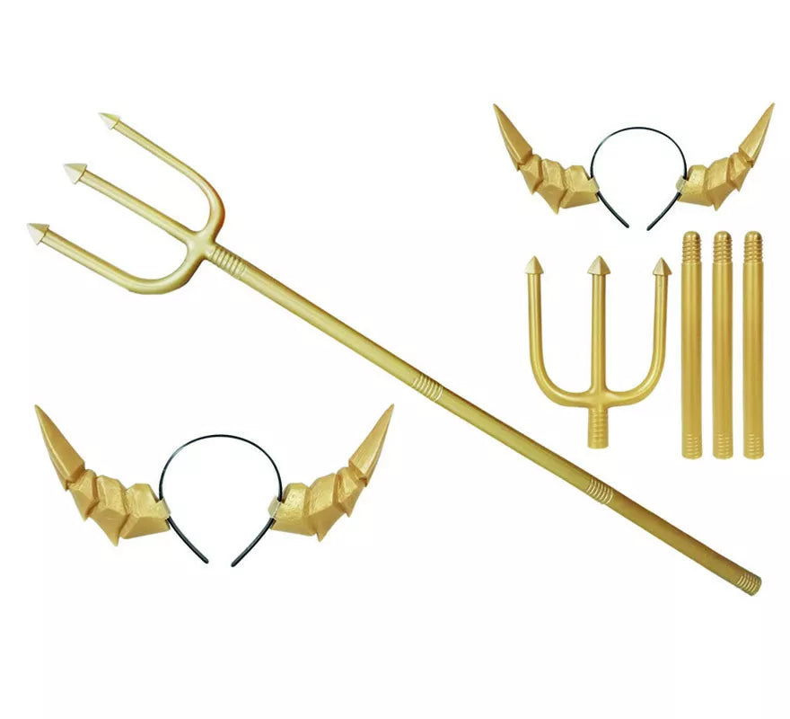 Set Diablo Dorado con Diadema y Tridente de 113 cm