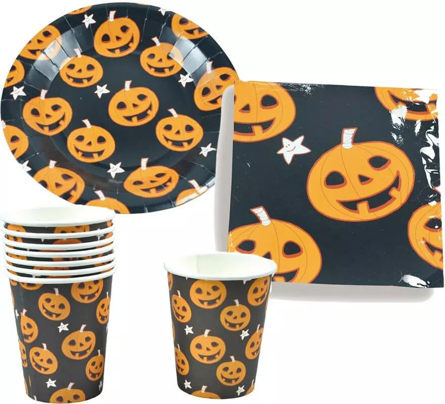 Translation missing: en.Set Halloween Calabaza (6 Platos, 6 Vasos Y 6 Servilletas)