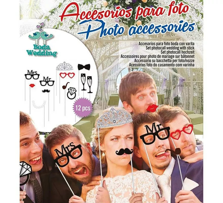 Set Photocall Boda de 12 unidades con palo