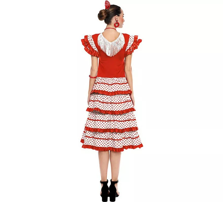 Translation missing: en.Sevillana blanco con borde rojo para mujer