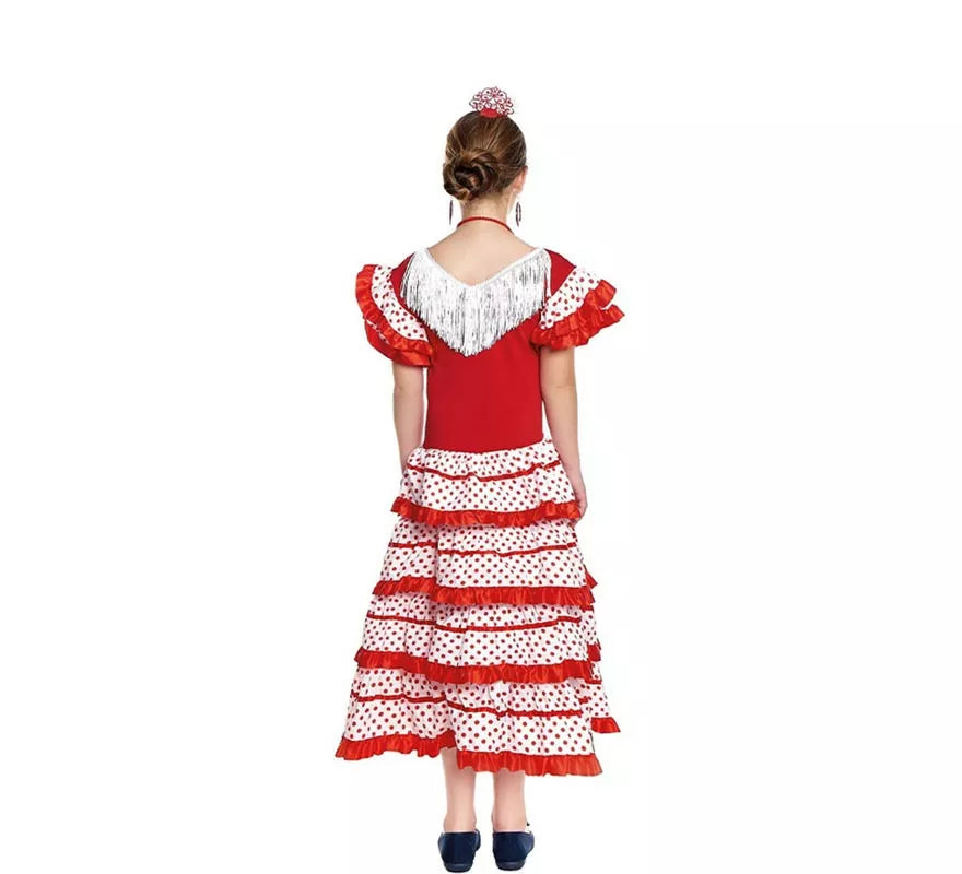 Translation missing: en.Sevillana blanco con borde rojo para niña