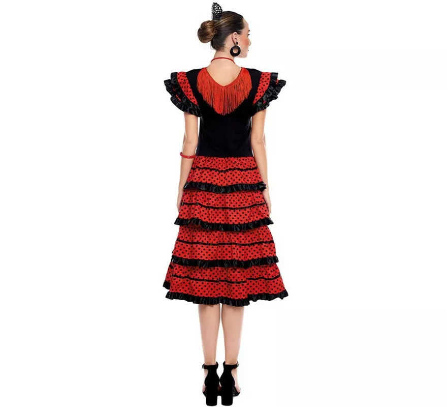Translation missing: en.Sevillana rojo con borde negro para mujer
