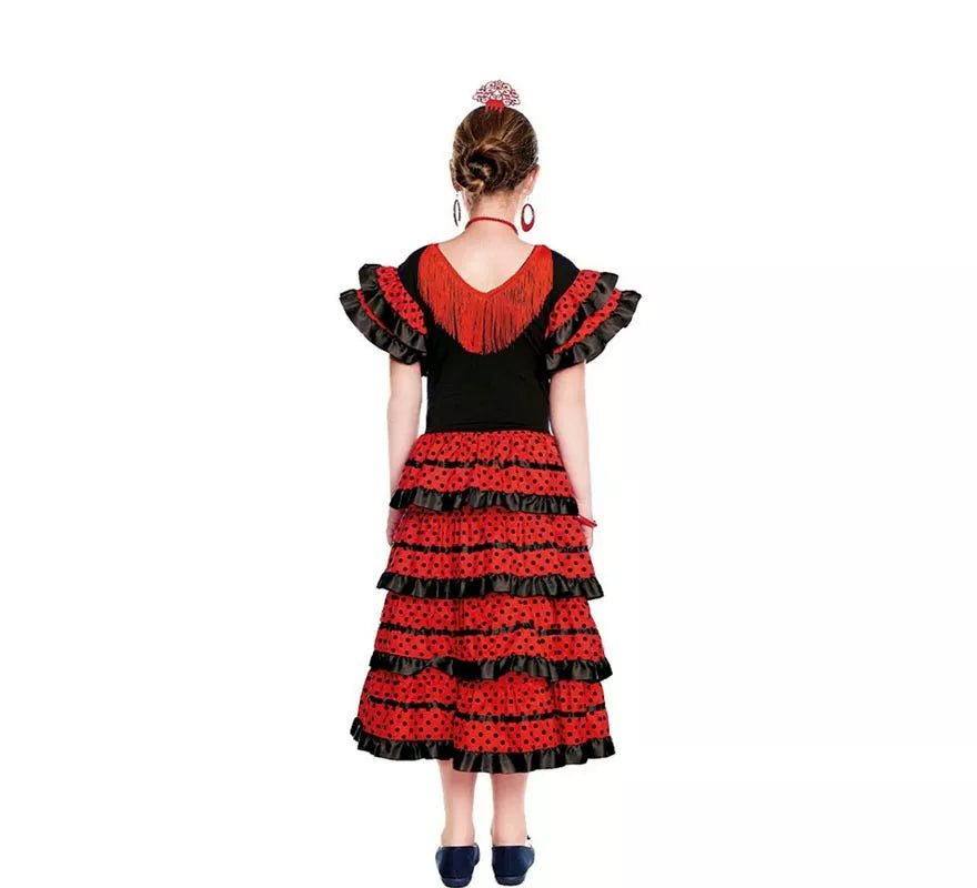 Sevillana rojo con borde negro para niña