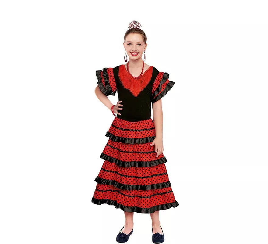 Translation missing: en.Sevillana rojo con borde negro para niña