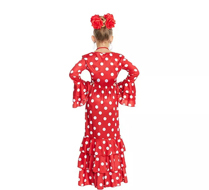 Sevillana rojo con lunares blancos para niña