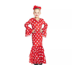 Fato de Sevilhana vermelha com bolinhas brancas para menina