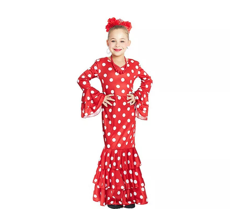 Sevillana rojo con lunares blancos para niña