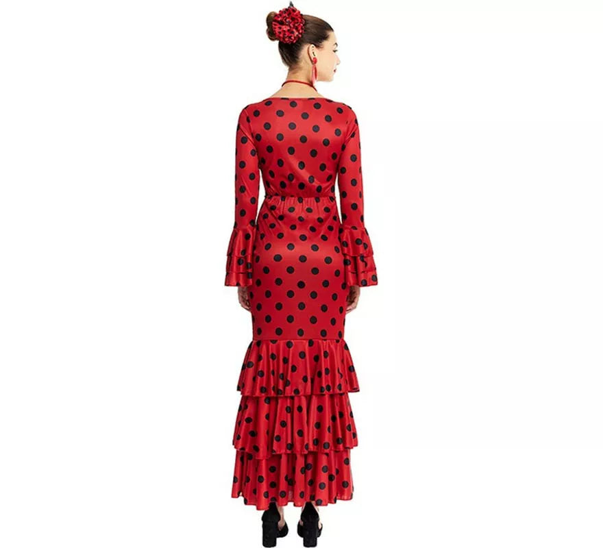 Sevillana rojo con lunares negros para mujer