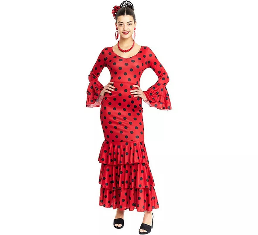 Sevillana rojo con lunares negros para mujer