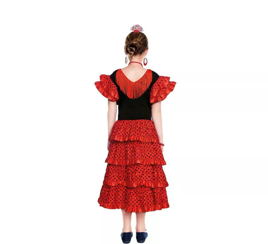 Sevillana rojo lunares negros para niña