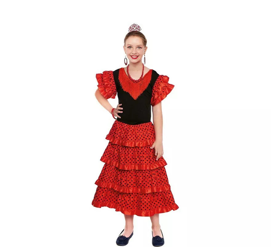 Sevillana rojo lunares negros para niña