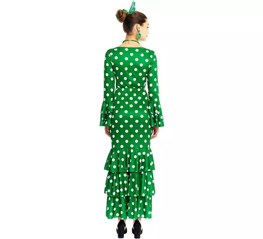 Sevillana verde con lunares blancos para mujer