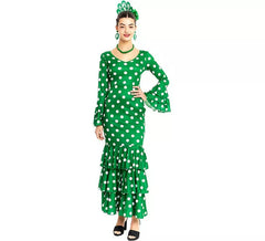 Green Sevillana with white polka dots for women