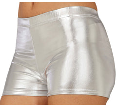 Silver metallic short shorts for women