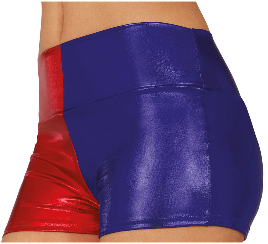 Shorts Metálicos rojo y azul corto para mujer