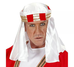 White Arab Hat with Golden Ribbon