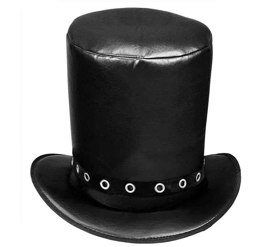 Sombrero Chistera Simil piel negro