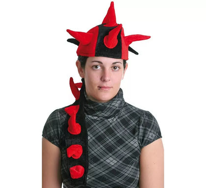 Sombrero con Cuernos y coleta rojo-negro
