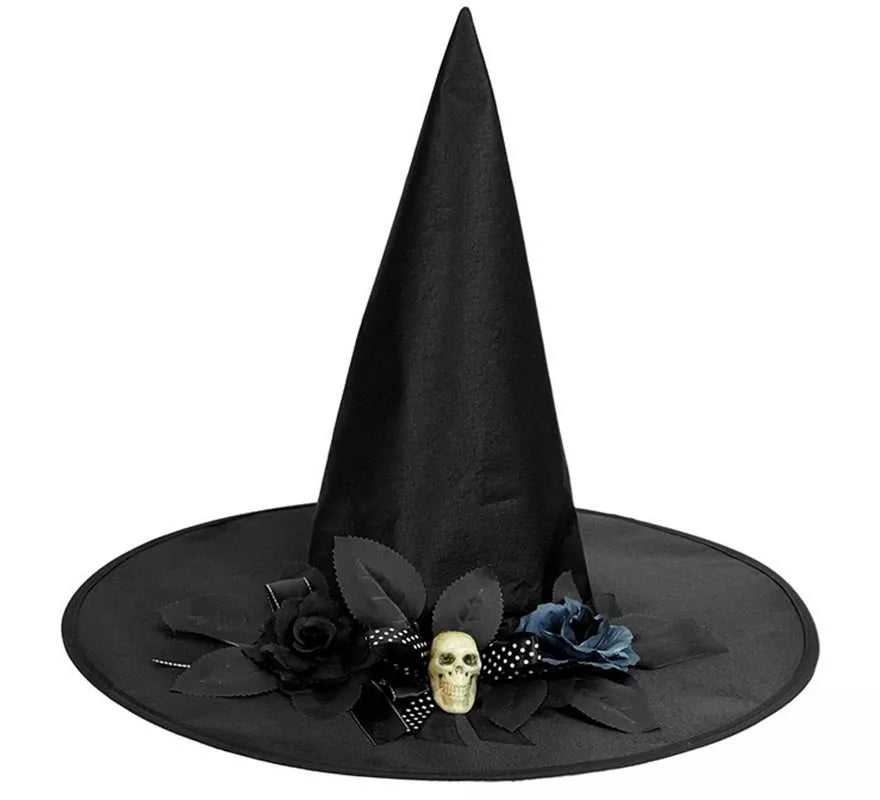 Translation missing: en.Sombrero de Bruja con Lazo, Calavera y Flores