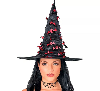 Sombrero de Bruja con Murciélago Colgante