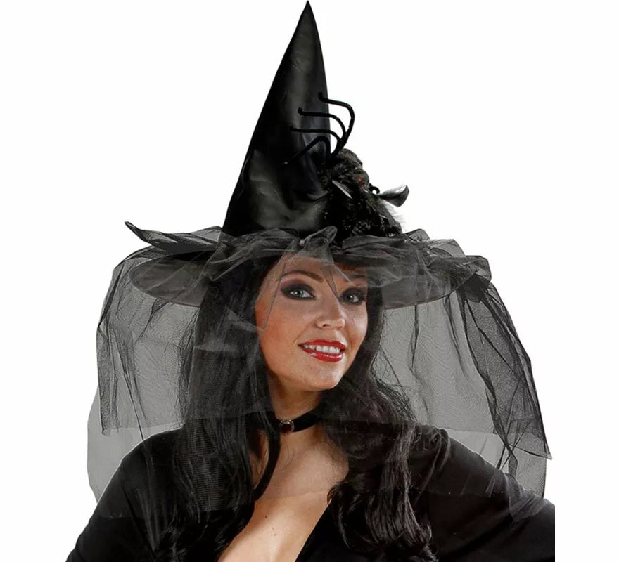 Translation missing: en.Sombrero de Bruja con Tul, Plumas y Araña