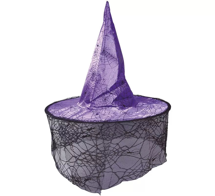Sombrero de Bruja Lila con Velo