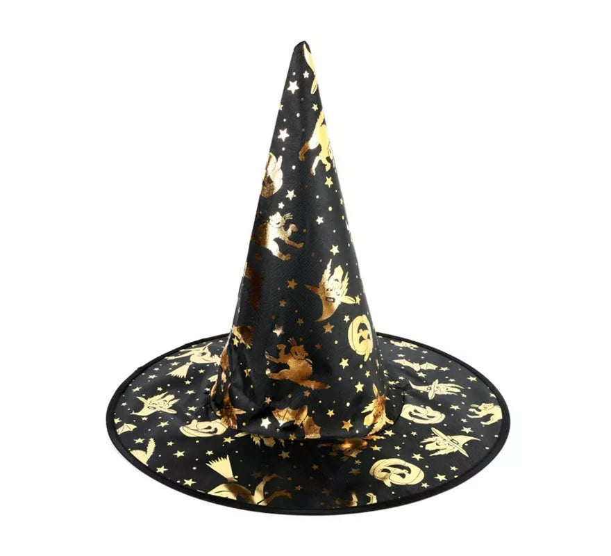 Translation missing: en.Sombrero de Bruja negro con estampado dorado de 30x40 cm